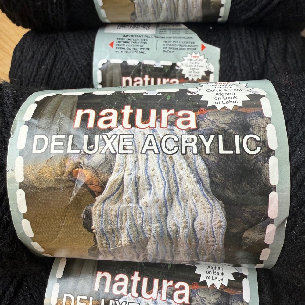 Natura Deluxe Acrylic Yarn Lot of 6 Skeins Black 3oz Crochet Knitting Afghan